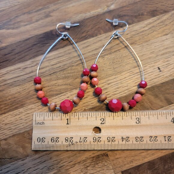 Pink/Peach Faceted Bead Dangle Earrings - Picture 6 of 7